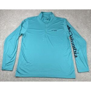 Columbia PFG Omni-Shade Pullover Men's LARGE Long Sleeve 1/4 Zip Aqua Blue NWOT